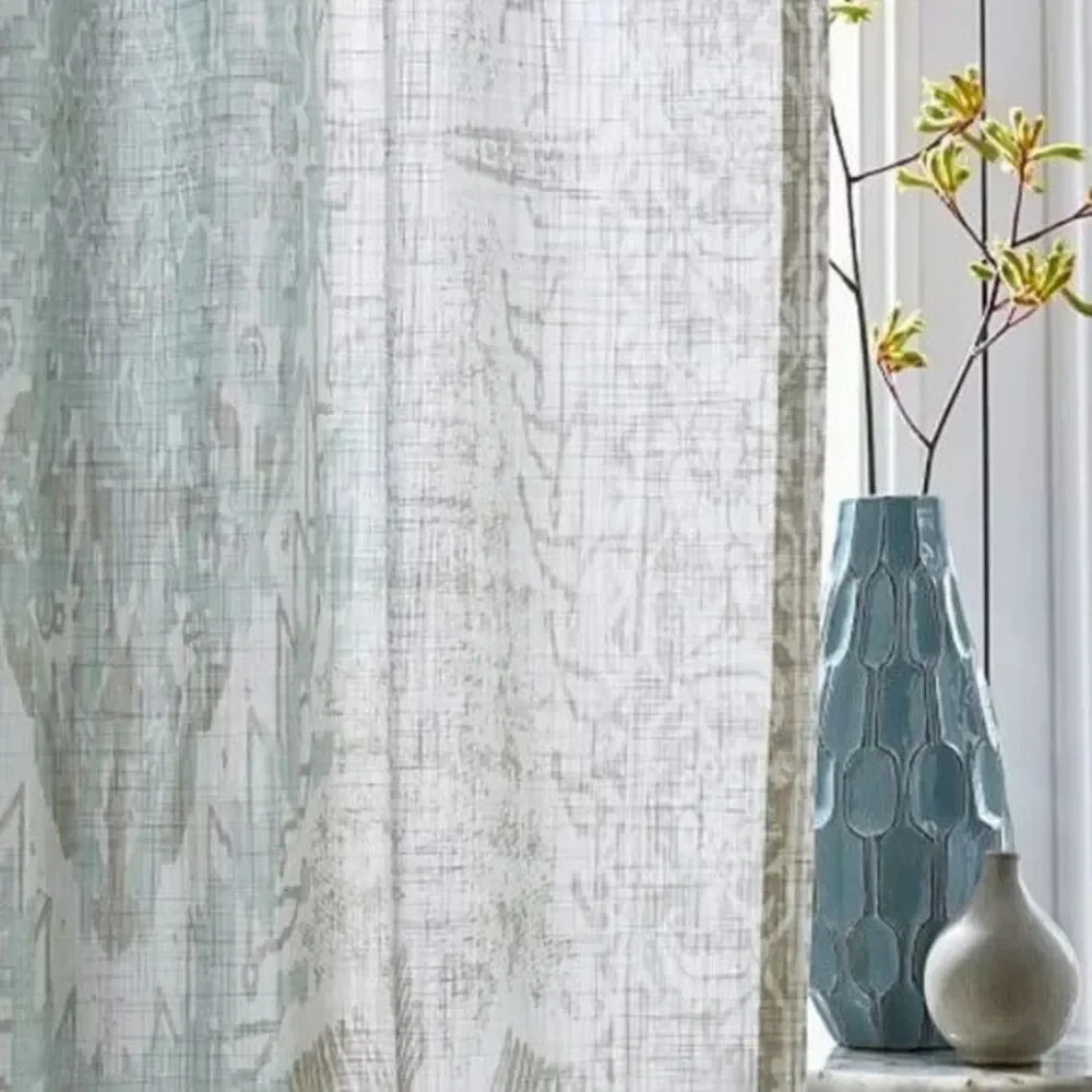 2 West Elm sheer Distressed Medallion Curtains Drapes Panels 48 x 108